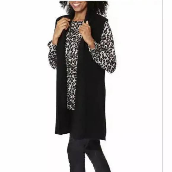 Mario Serrani Shawl collar sleeveless Cardigan Knit sweater vest black 2X - Picture 2 of 8